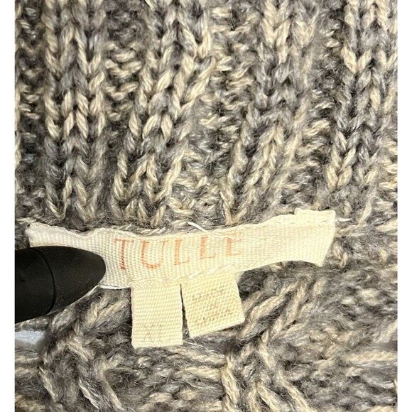 ANTHROPOLOGIE Tulle Gray/Cream Open Front Chunky Loose Knit Cardigan Sweater XL - Picture 6 of 7